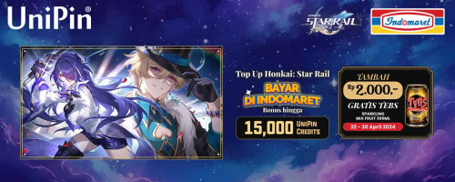 Top Up Honkai: Star Rail dan Bayar di Indomaret, Bonus hingga 15rb UniPin Credits + Gratis Tebs 300ml